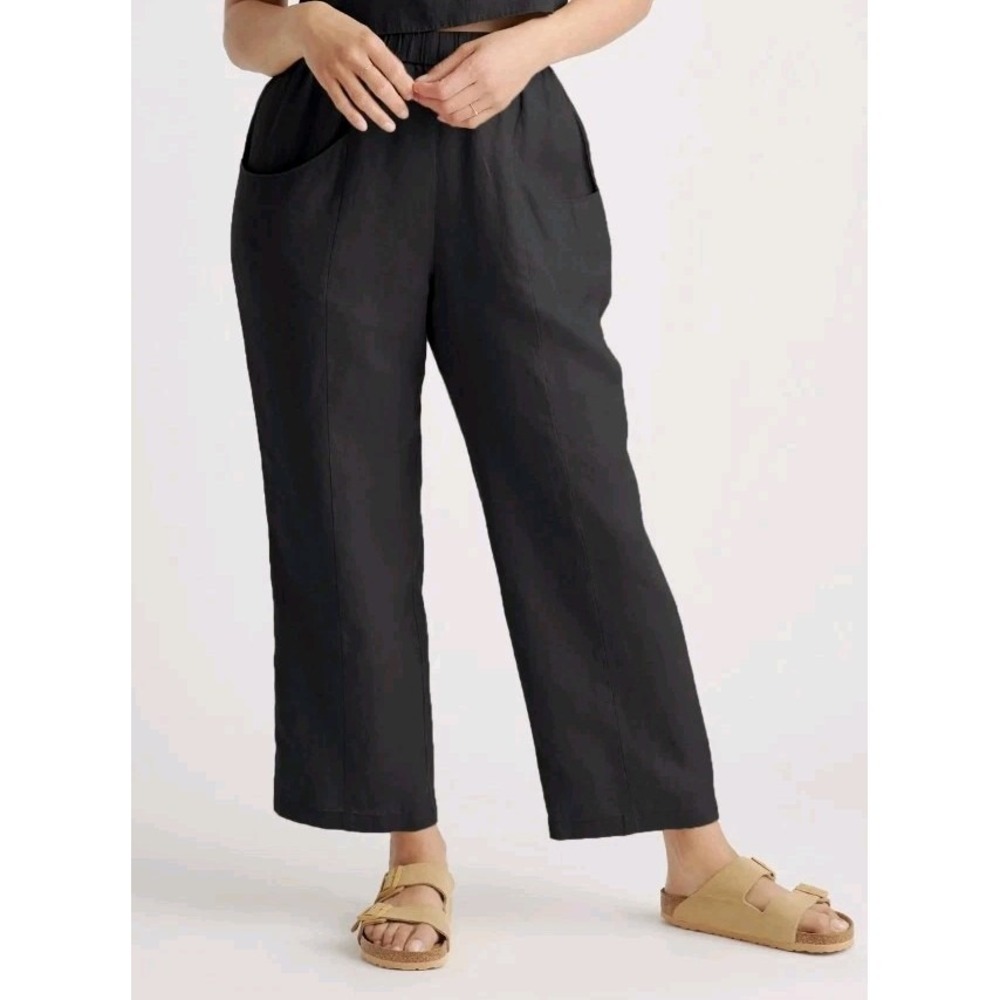 Quince 100% European Linen Pull On Tapered Ankle Pants Black Small NWT
